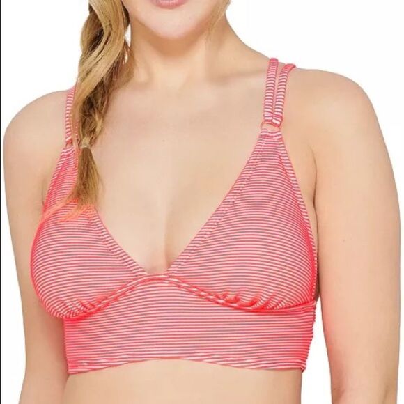 Hula Honey Juniors Rib Illusion Cross-Back Bikini Top Hibiscus Small NWT - Picture 1 of 8